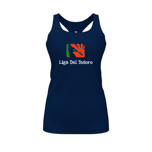 [FT0TRBNV-FYS-LOGO1] Decker Racerback Tank Top (Female Youth S, Navy, Logo 1)