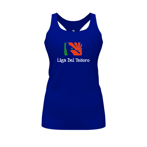 [CUS-DFW-RCBK-PER-RYL-FYS-LOGO1] Racerback Tank Top (Female Youth S, Royal, Logo 1)