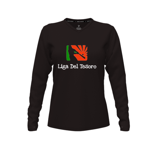 [CUS-DFW-TEES-CMF-VNK-LSL-BLK-FYXS-LOGO1] Decker Comfort T-Shirt (Female Youth XS, Black, V Neck, Logo 1, Long Sleeve)