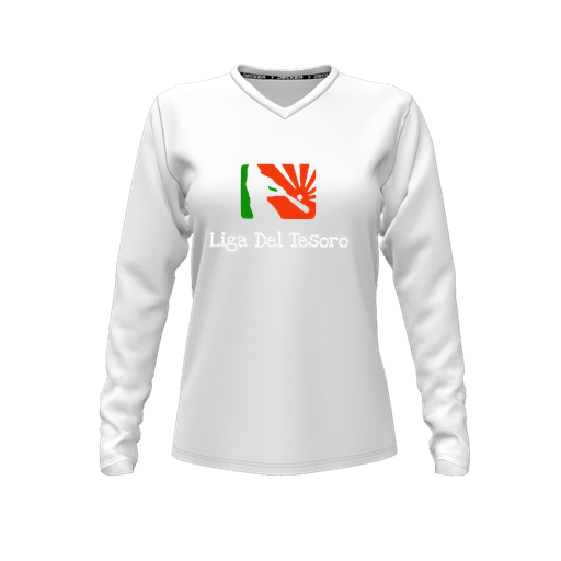 [CUS-DFW-TEES-PER-VNK-LSL-WHT-FYXS-LOGO1] Decker Performance T-Shirt (Female Youth XS, White, V Neck, Logo 1, Long Sleeve)