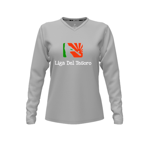 [CUS-DFW-TEES-PER-VNK-LSL-GRY-FYXS-LOGO1] Decker Performance T-Shirt (Female Youth XS, Gray, V Neck, Logo 1, Long Sleeve)