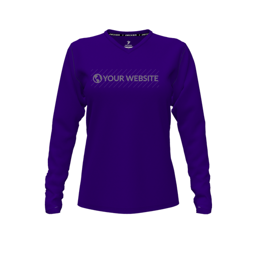 [CUS-DFW-TEES-PER-VNK-LSL-PUR-FYXS-LOGO2] Decker Performance T-Shirt (Female Youth XS, Purple, V Neck, Logo 2, Long Sleeve)