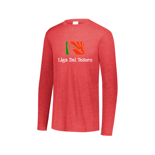 [3075.V96.XS-LOGO1] Decker Men's Tri-Blend T-Shirt - Long Sleeve (Adult XS, Red, Logo 1)